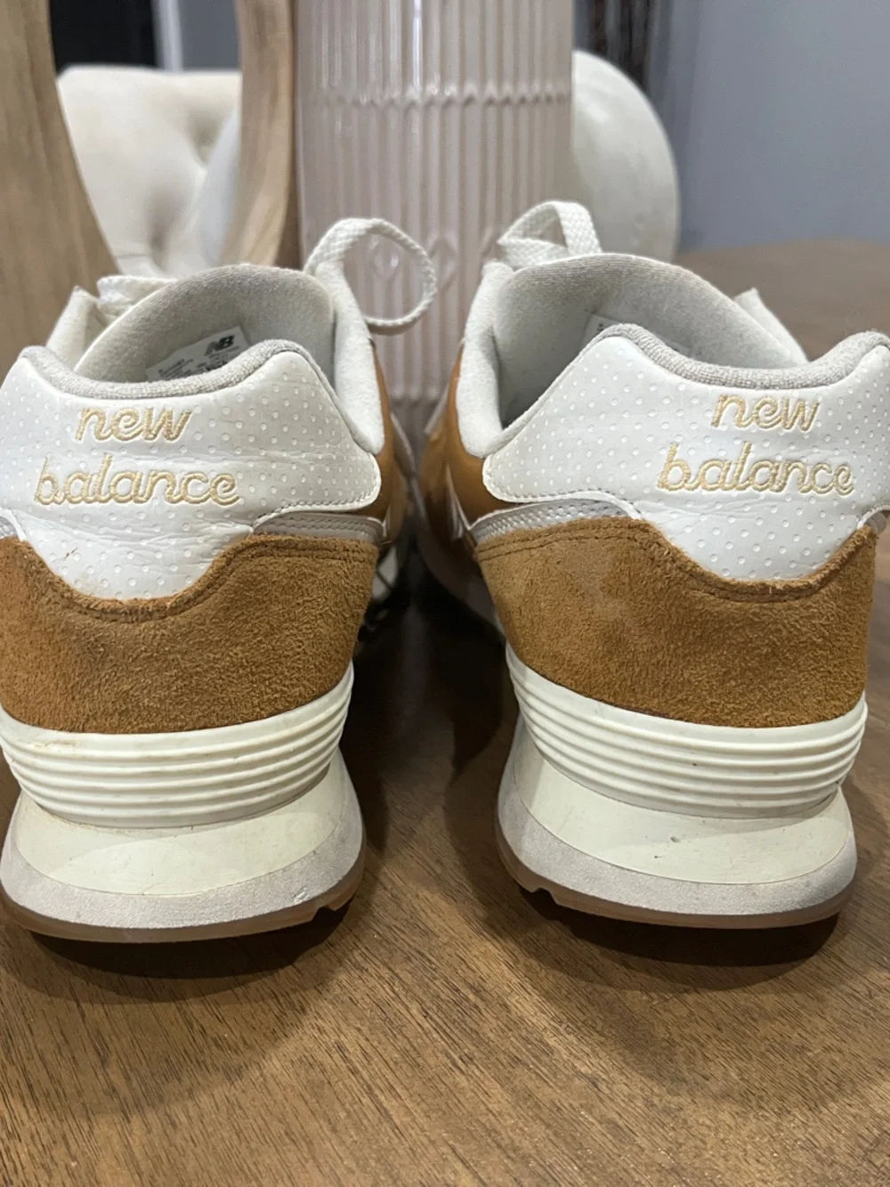 New Balance 574 Men's Suede & Mesh Sneakers - Tan/White